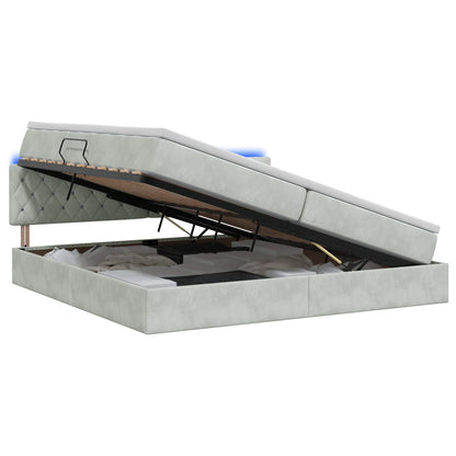 Letto con contenitore LED e materasso Grigio Chiaro