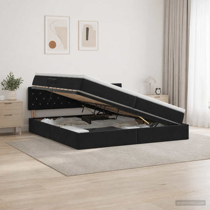 Letto con Contenitore con testiera Nero 200 x 200 cm Velluto