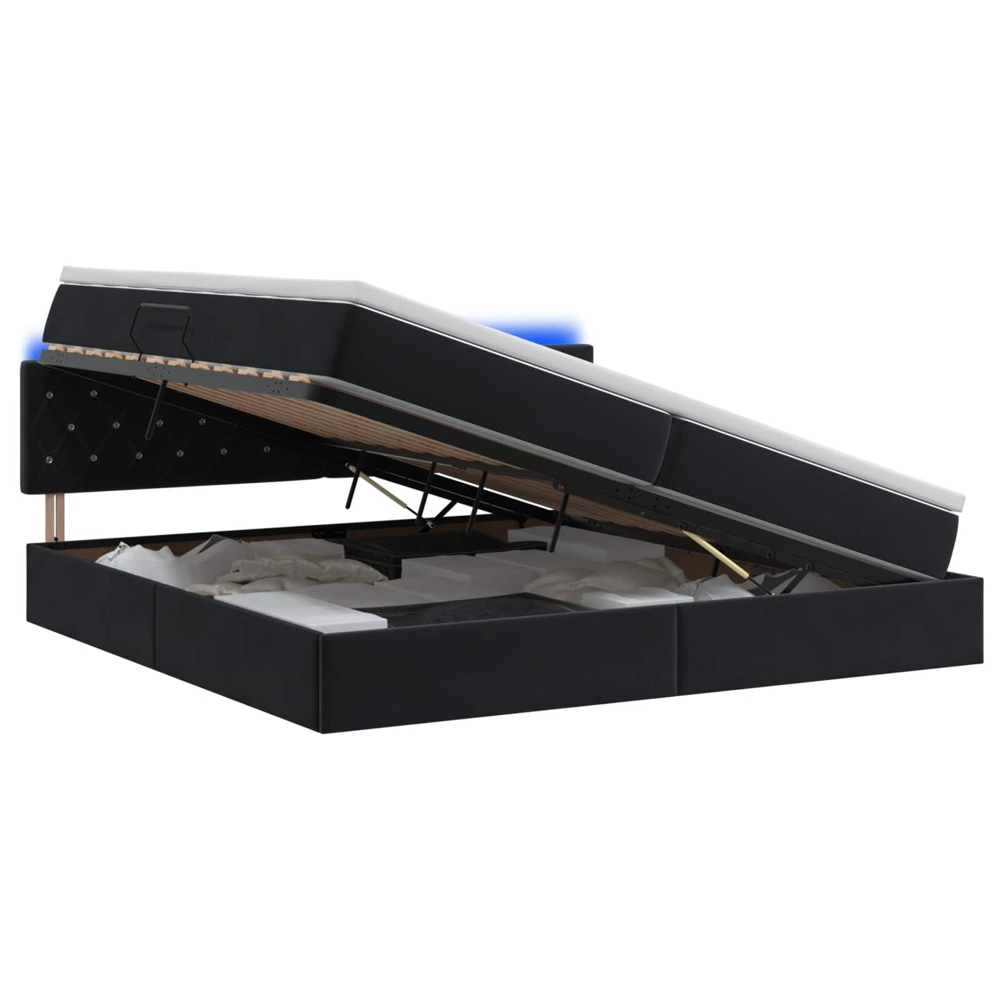 Letto con contenitore LED e materasso Nero 200 x 200 cm Velluto