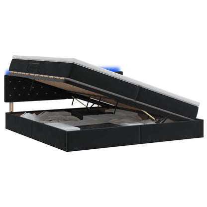 Letto con contenitore LED e materasso Nero 200 x 200 cm Velluto