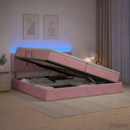 Letto con contenitore LED e materasso Rosa 200 x 200 cm Velluto