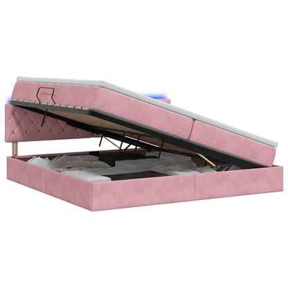 Letto con contenitore LED e materasso Rosa 200 x 200 cm Velluto
