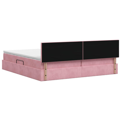Letto con contenitore LED e materasso Rosa 200 x 200 cm Velluto