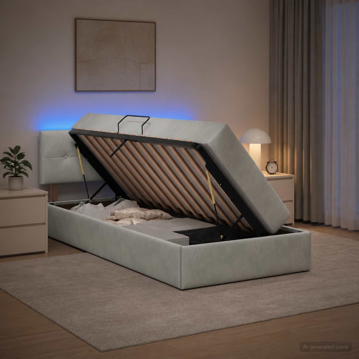 Letto con contenitore LED e materasso Grigio Chiaro