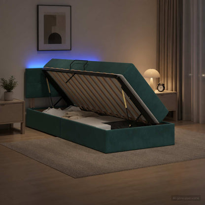 Letto con contenitore LED e materasso Verde Scuro 100 x 200 cm | homemem39