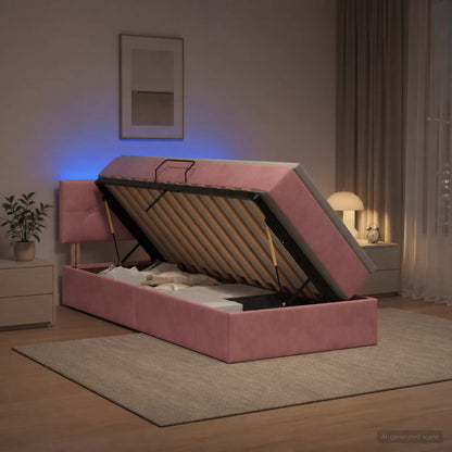 Letto con contenitore LED e materasso Rosa 100 x 200 cm Velluto | homemem39