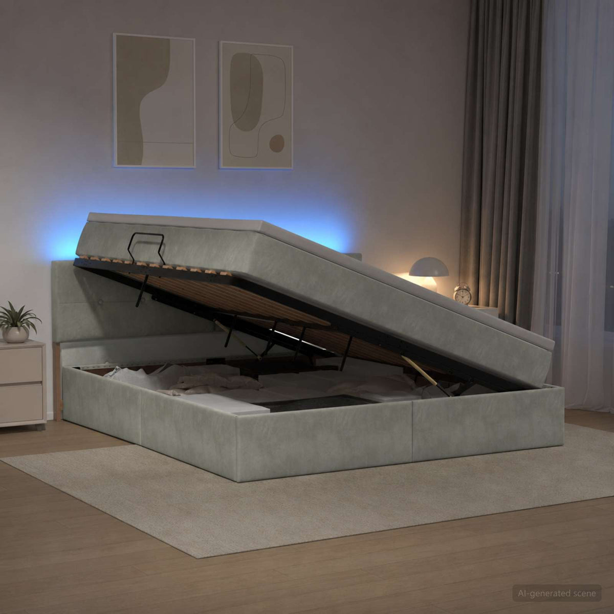 Letto con contenitore LED e materasso Grigio Chiaro | homemem39