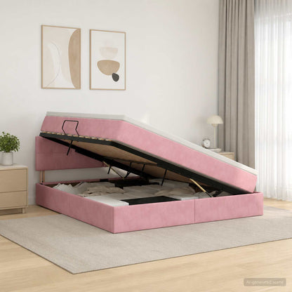 Letto con contenitore LED e materasso Rosa 160 x 200 cm Velluto