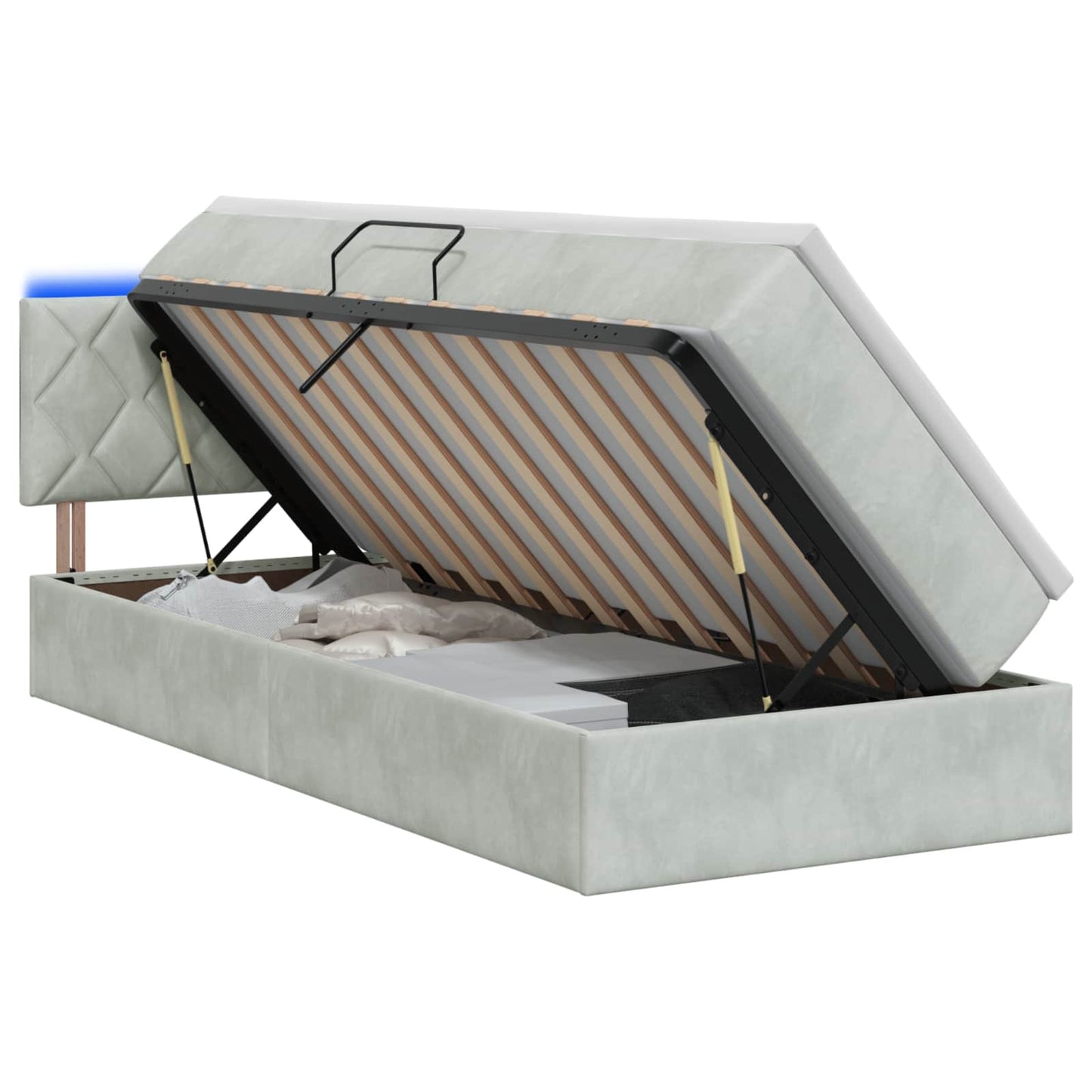 Letto con contenitore LED e materasso Grigio Chiaro 90 x 190 cm