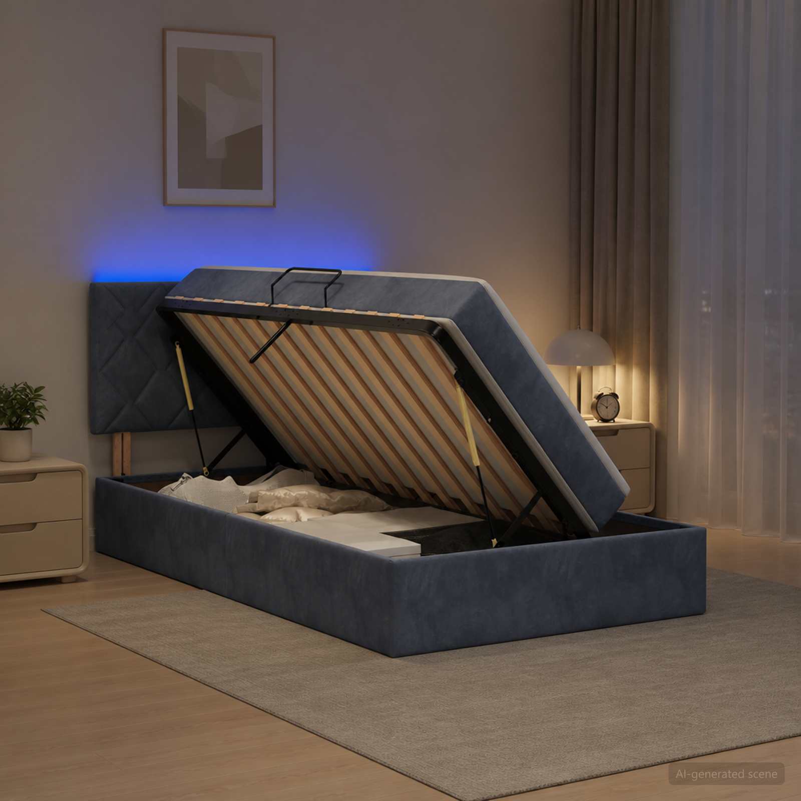 Letto con contenitore LED e materasso Grigio Scuro 100 x 200 cm | homemem39