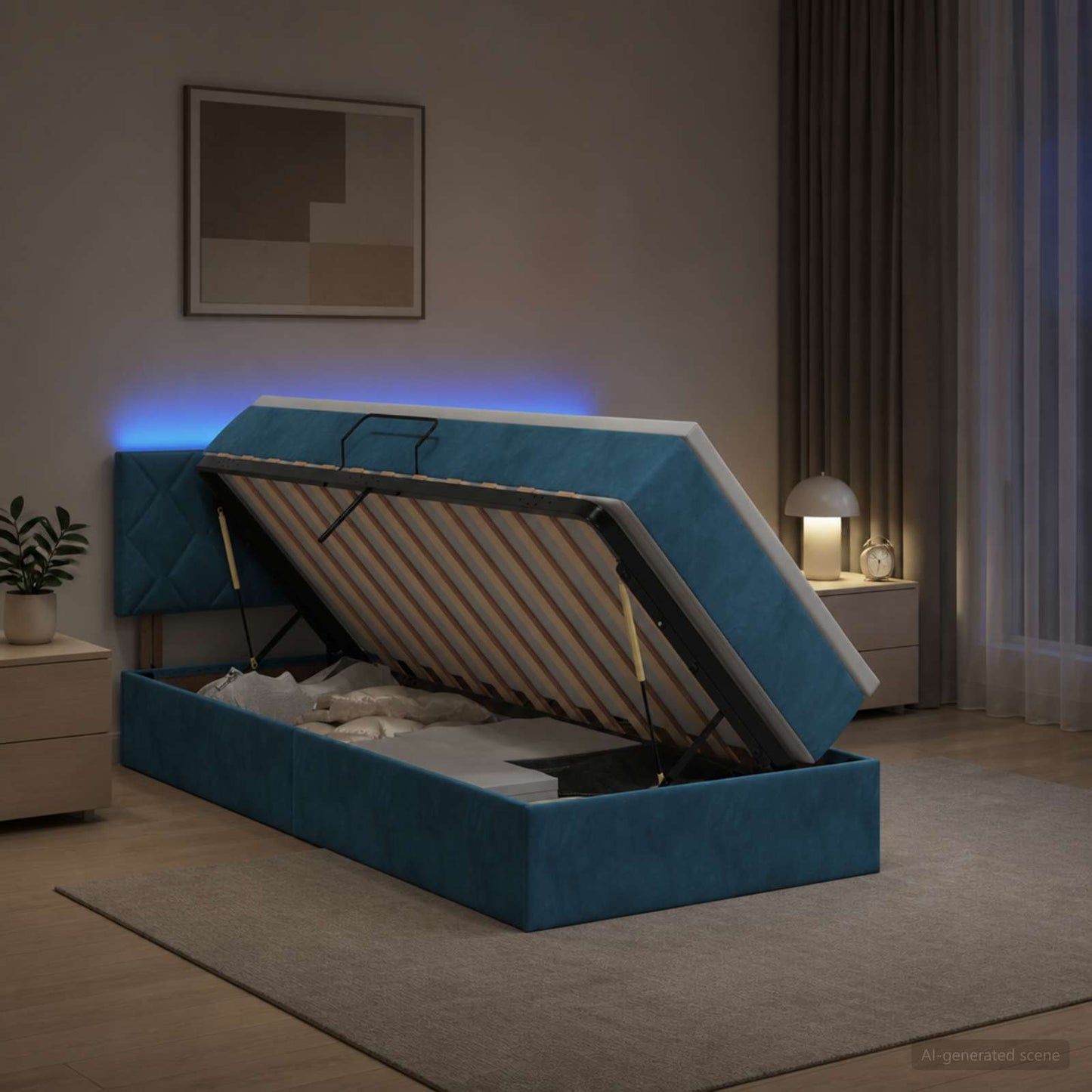 Letto con contenitore LED e materasso Blu Scuro 100 x 200 cm | homemem39