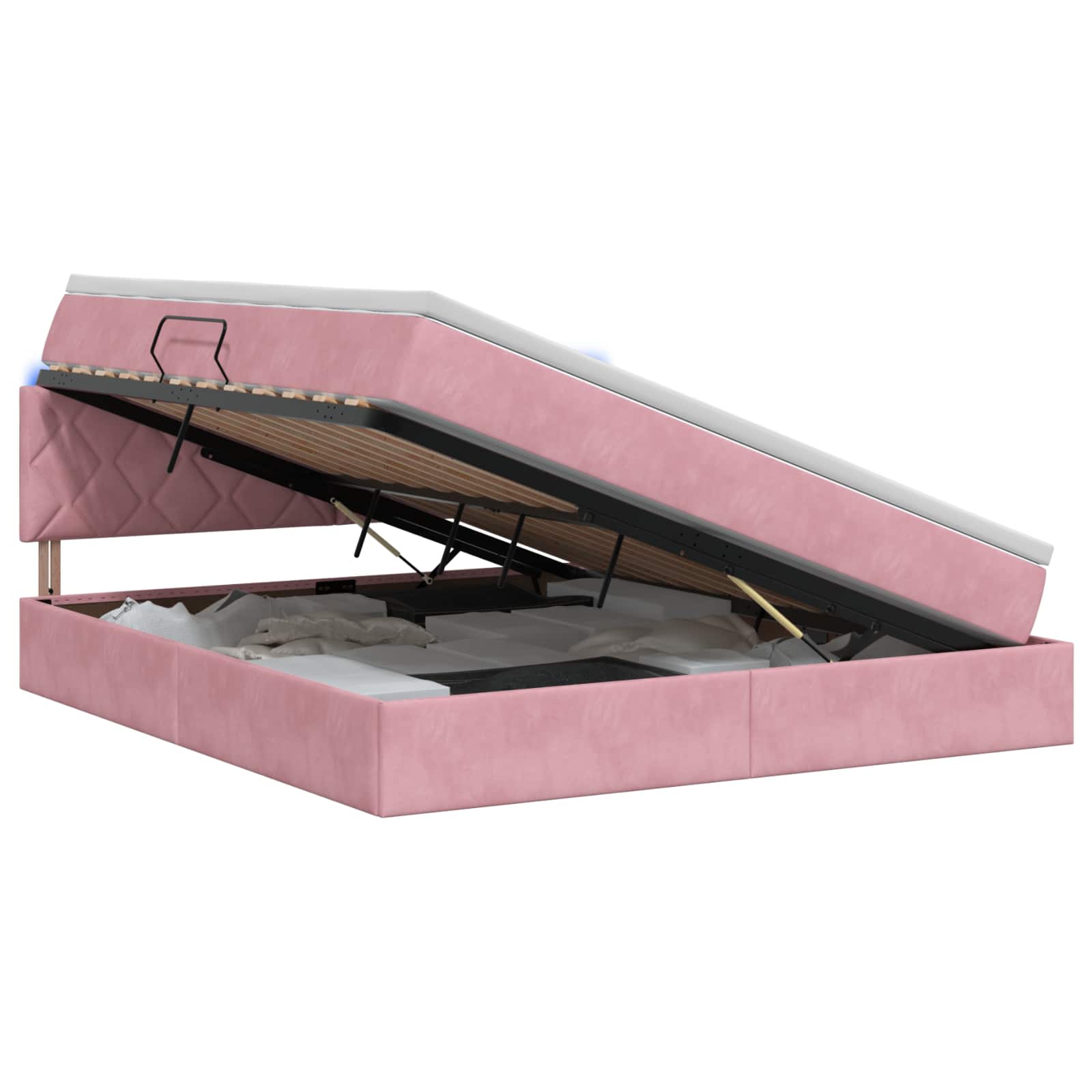 Letto con contenitore LED e materasso Rosa 160 x 200 cm Velluto | homemem39