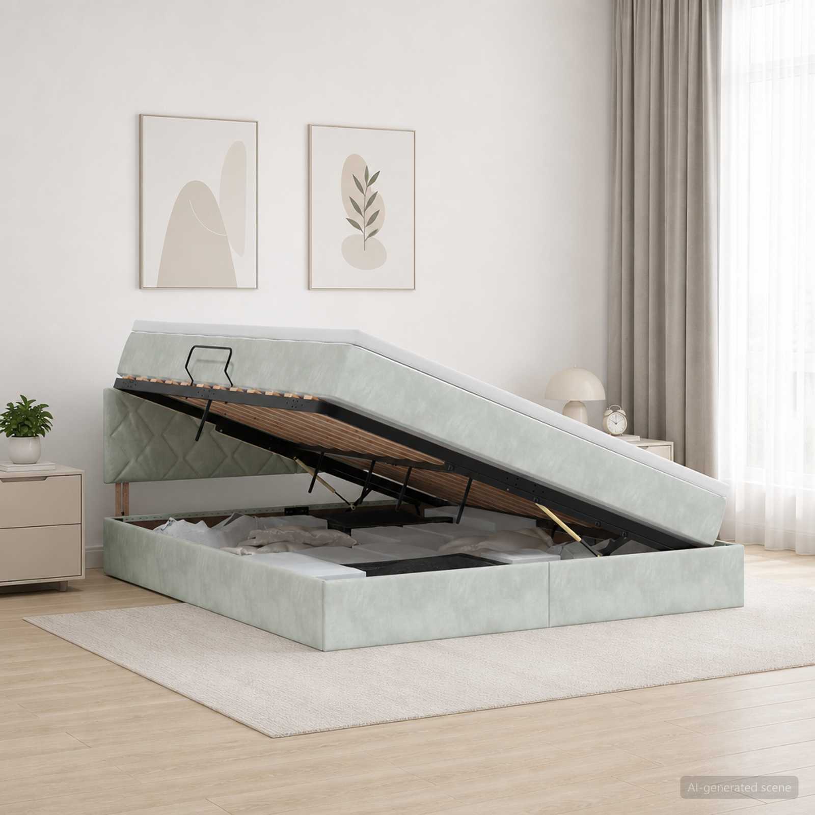 Letto con contenitore LED e materasso Grigio Chiaro | homemem39
