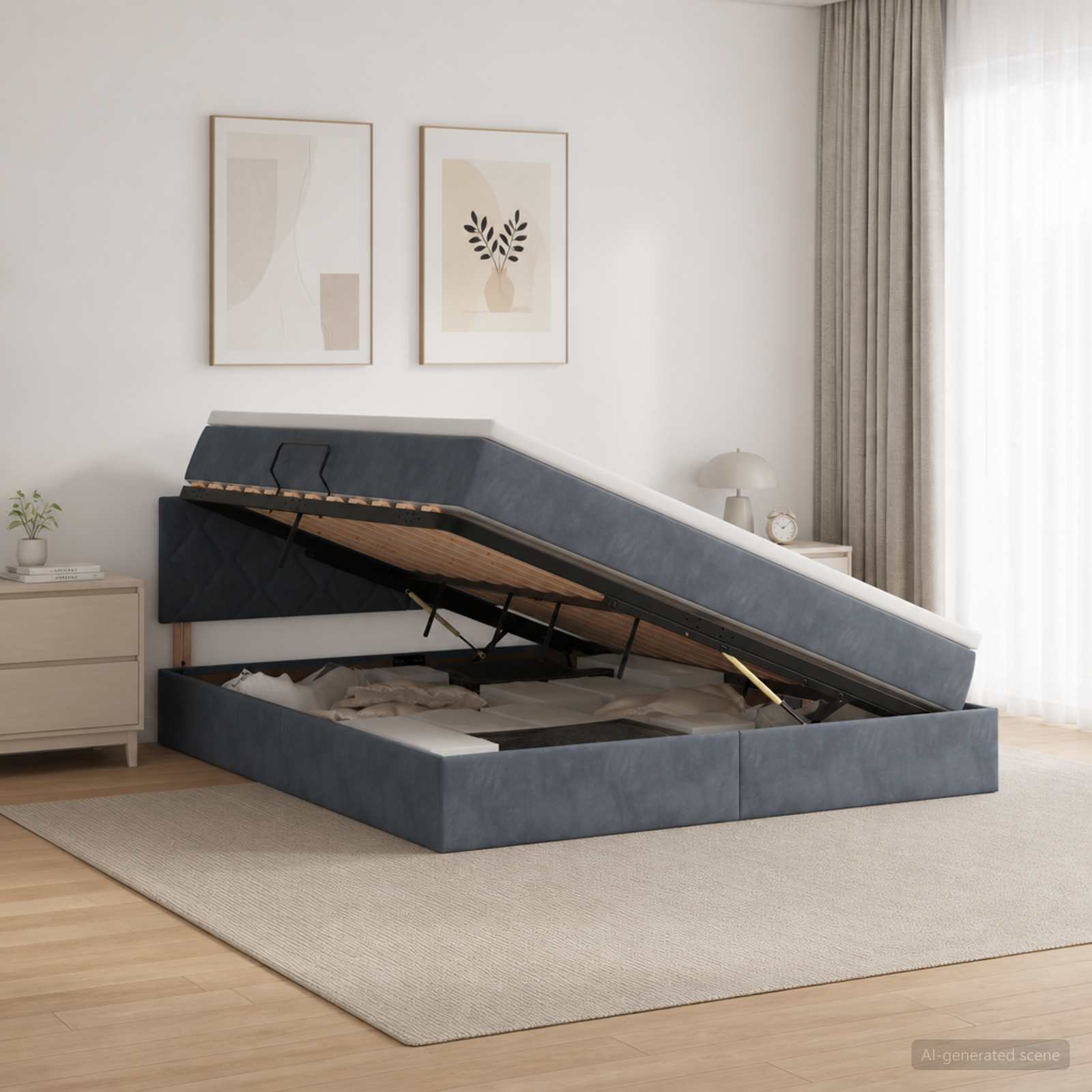 Letto con contenitore LED e materasso Grigio Scuro 140 x 190 cm | homemem39