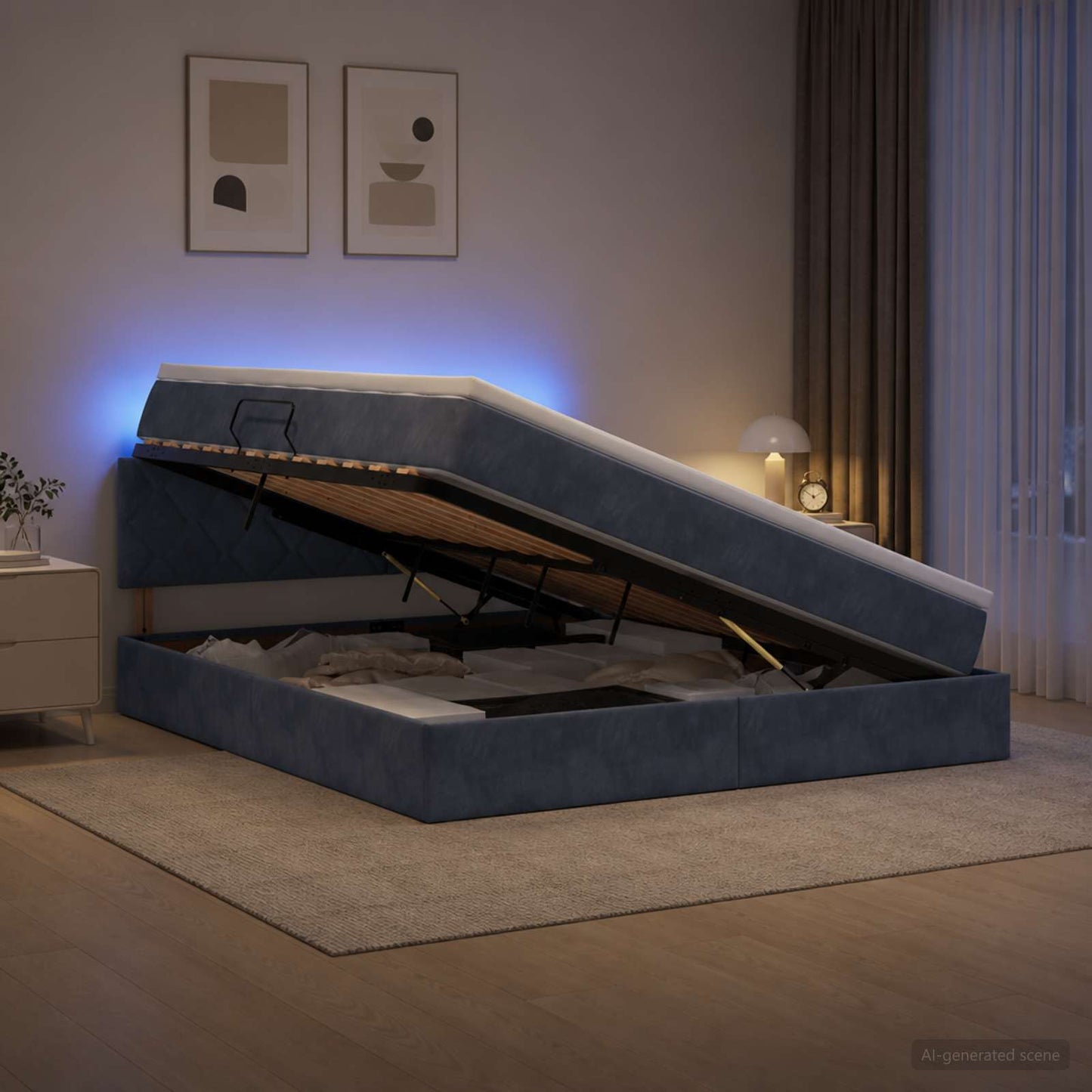 Letto con contenitore LED e materasso Grigio Scuro 140 x 200 cm | homemem39