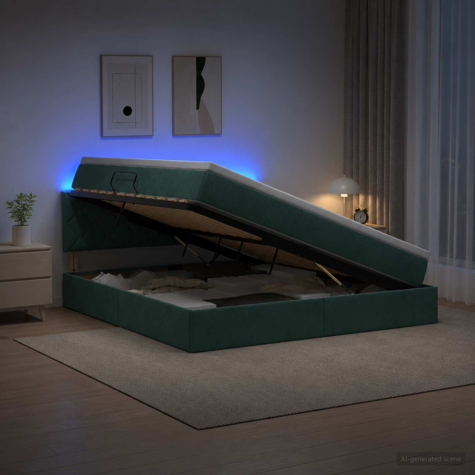 Letto con contenitore LED e materasso Verde Scuro 180 x 200 cm | homemem39