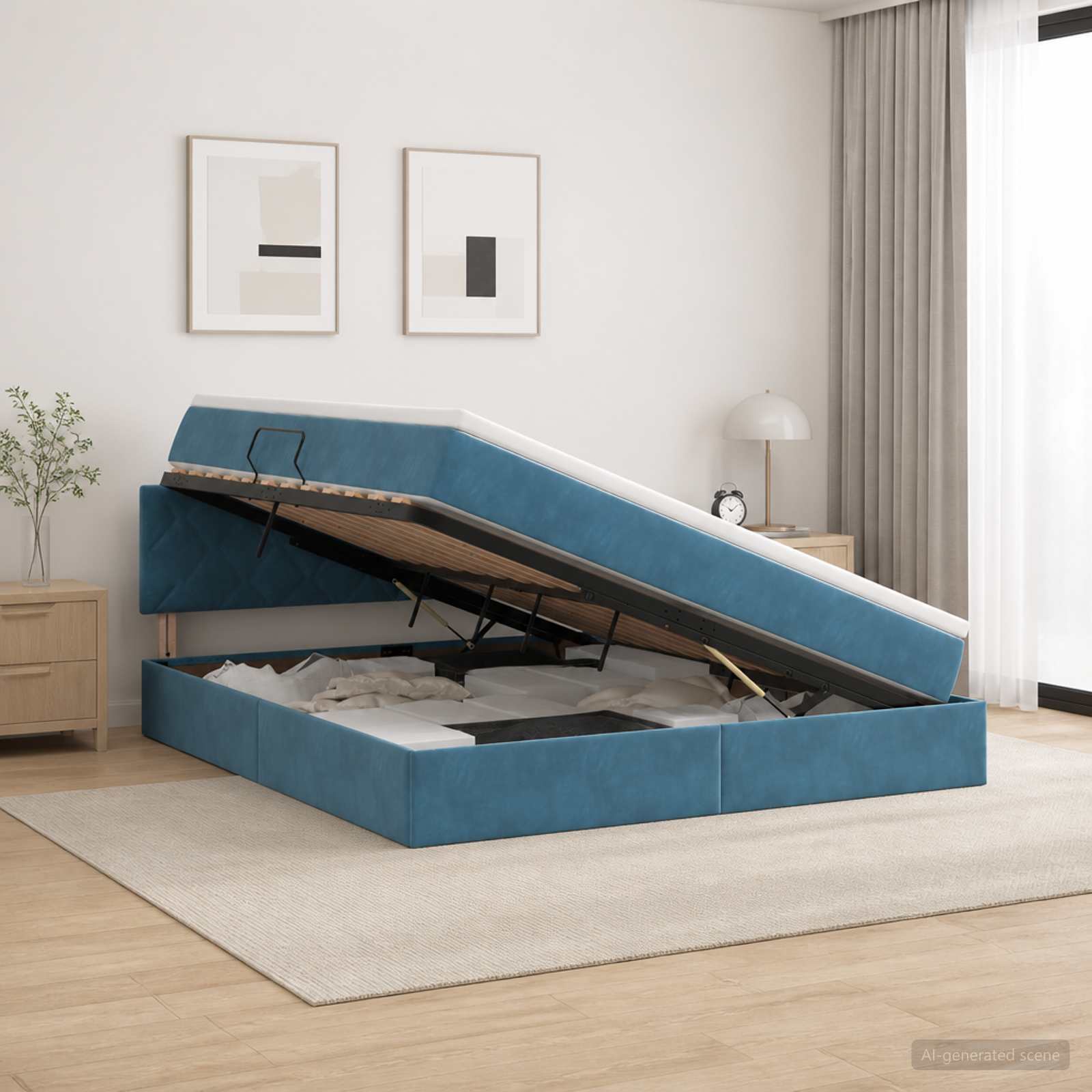 Letto con contenitore LED e materasso Blu Scuro 160 x 200 cm | homemem39