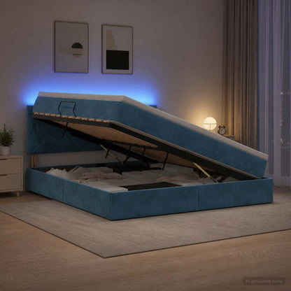 Letto con contenitore LED e materasso Blu Scuro 160 x 200 cm | homemem39