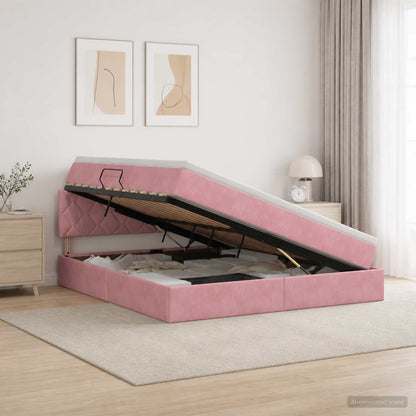 Letto con Contenitore con testiera Rosa 160 x 200 cm Velluto | homemem39
