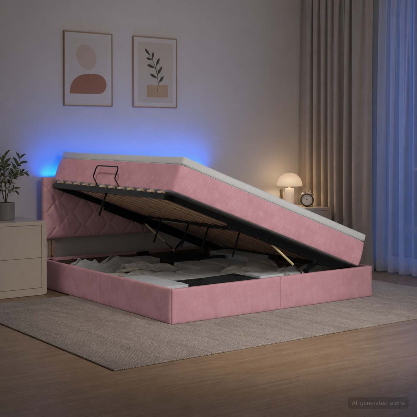 Letto con contenitore LED e materasso Rosa 160 x 200 cm Velluto | homemem39