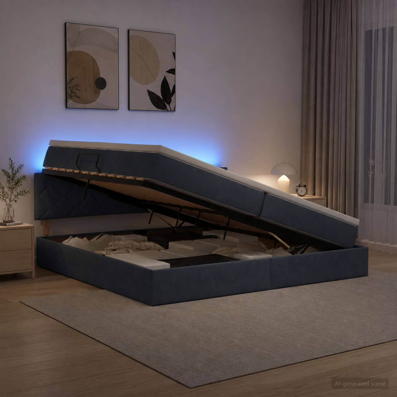 Letto con contenitore LED e materasso Grigio Scuro 200 x 200 cm | homemem39
