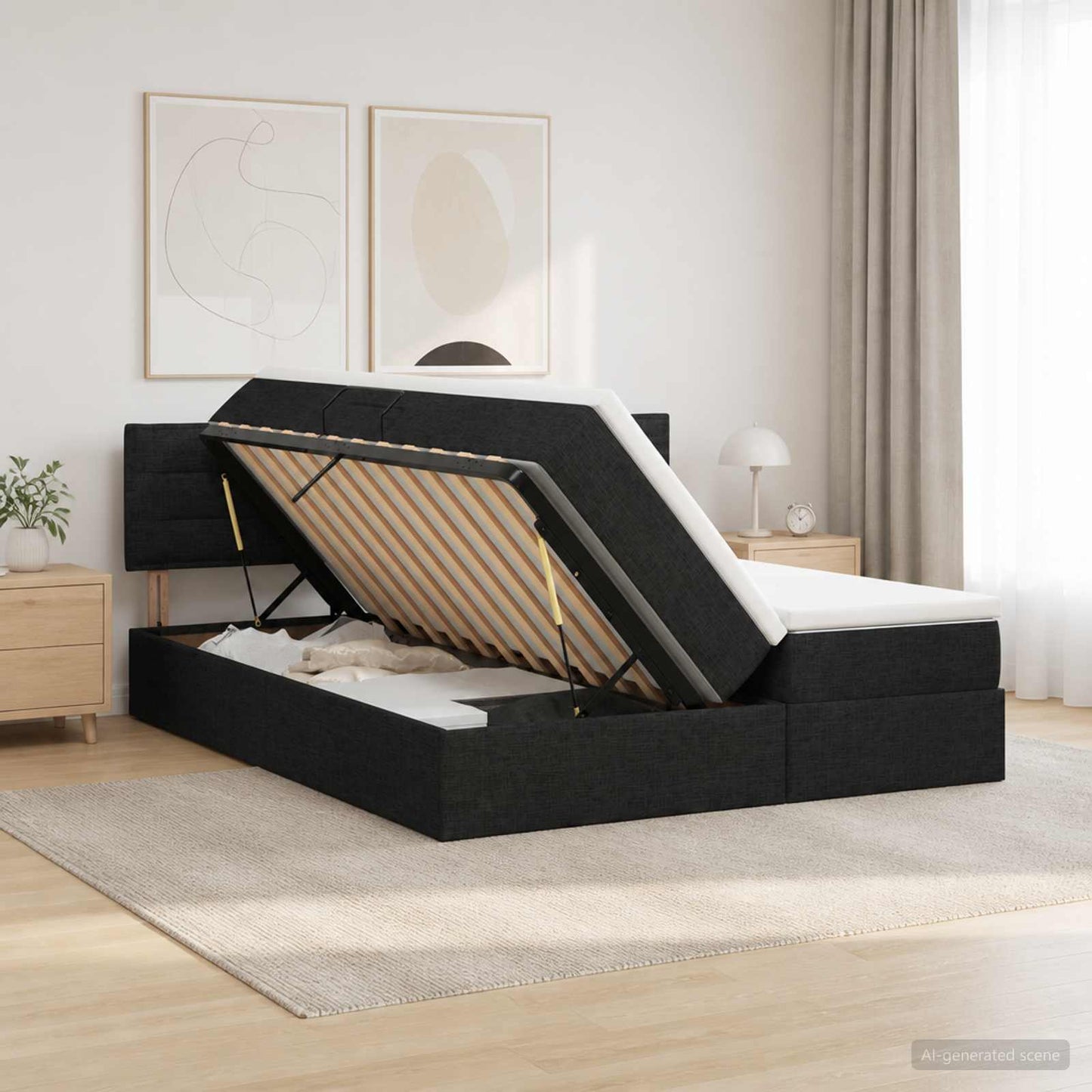 Letto con contenitore LED e materasso Nero 180 x 200 cm Tessuto