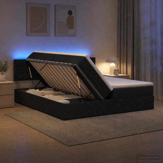 Letto con contenitore LED e materasso Nero 180 x 200 cm Tessuto - homemem39