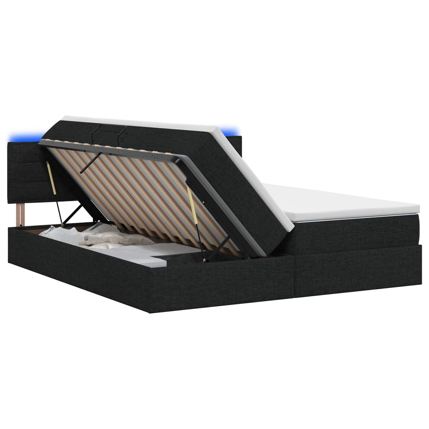 Letto con contenitore LED e materasso Nero 180 x 200 cm Tessuto