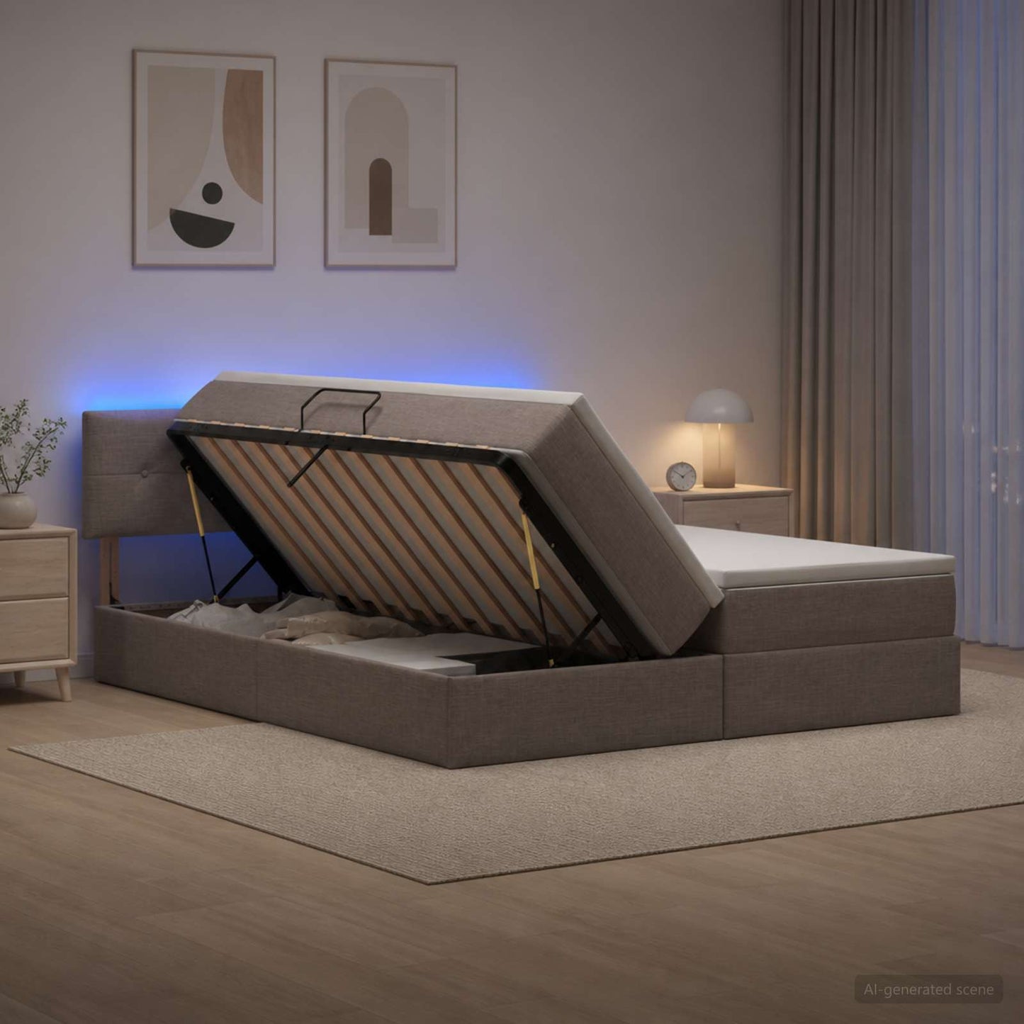 Letto con contenitore LED e materasso Tortora 200 x 200 cm | homemem39