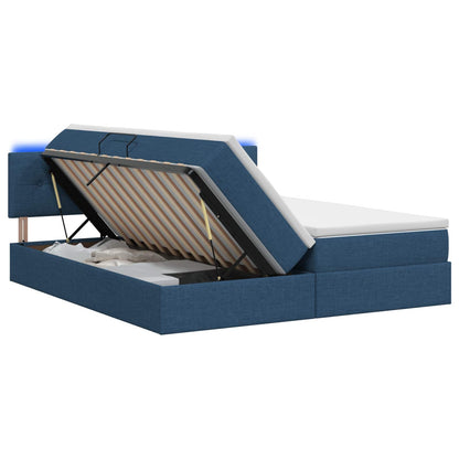 Letto con contenitore LED e materasso Blu 200 x 200 cm Tessuto