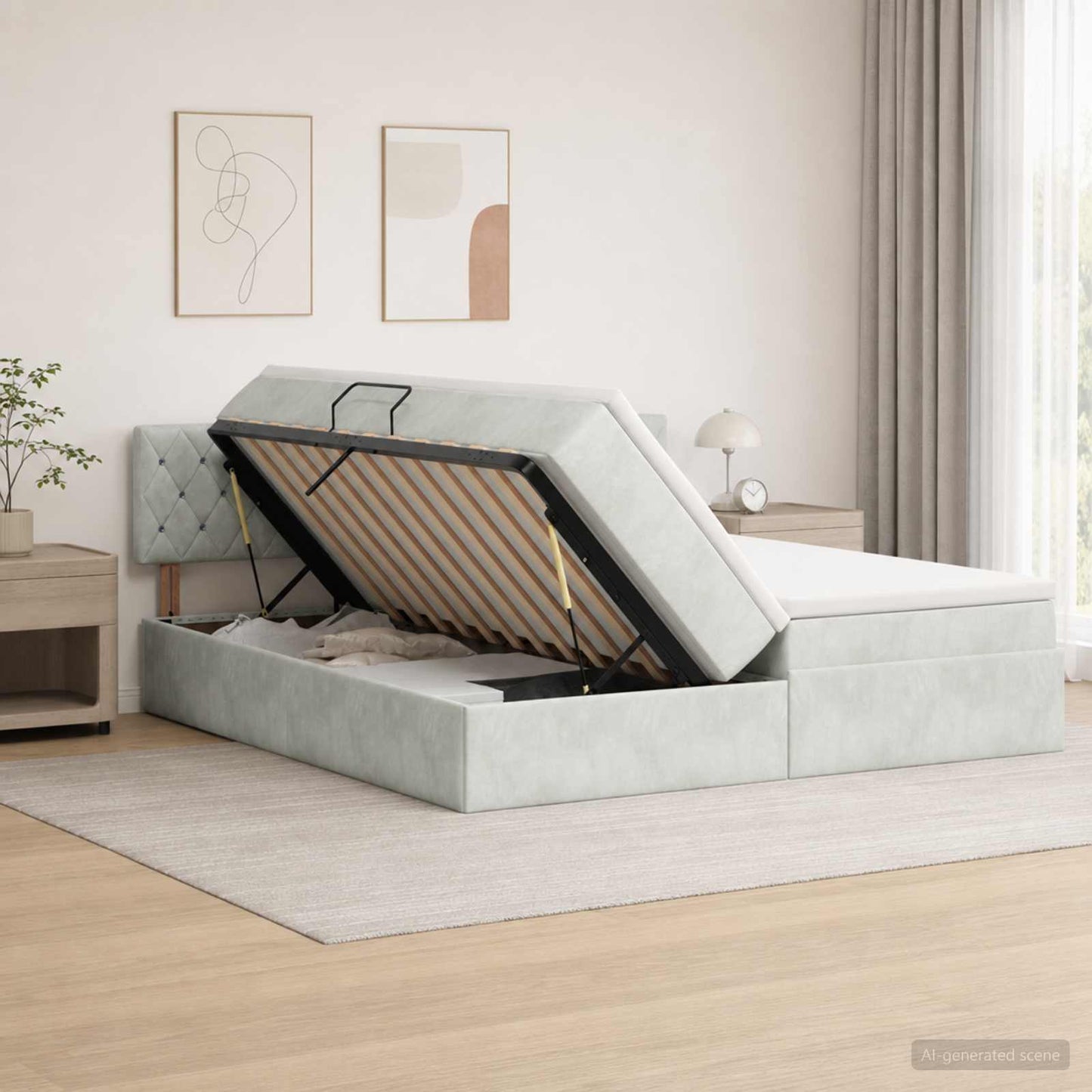 Letto con Contenitore con testiera 2 pz Grigio Chiaro