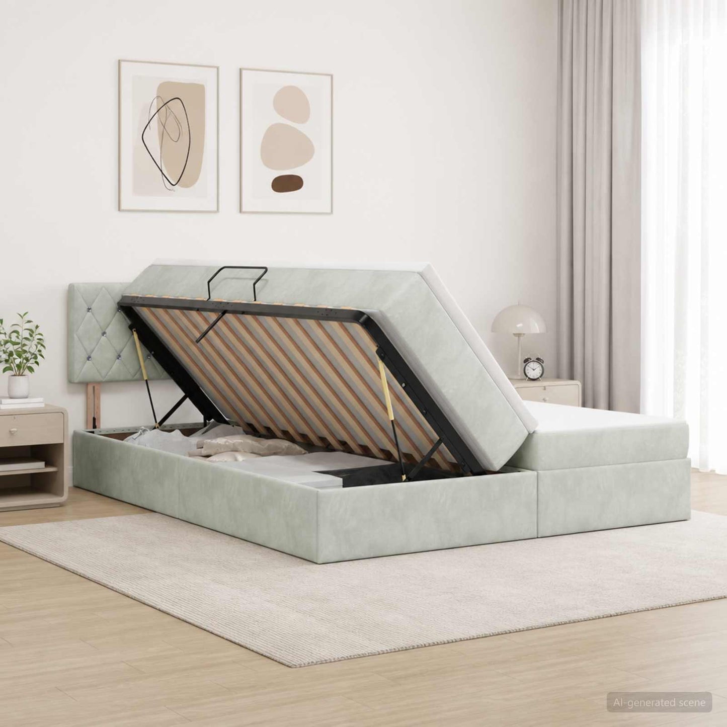 Letto con Contenitore con testiera 2 pz Grigio Chiaro