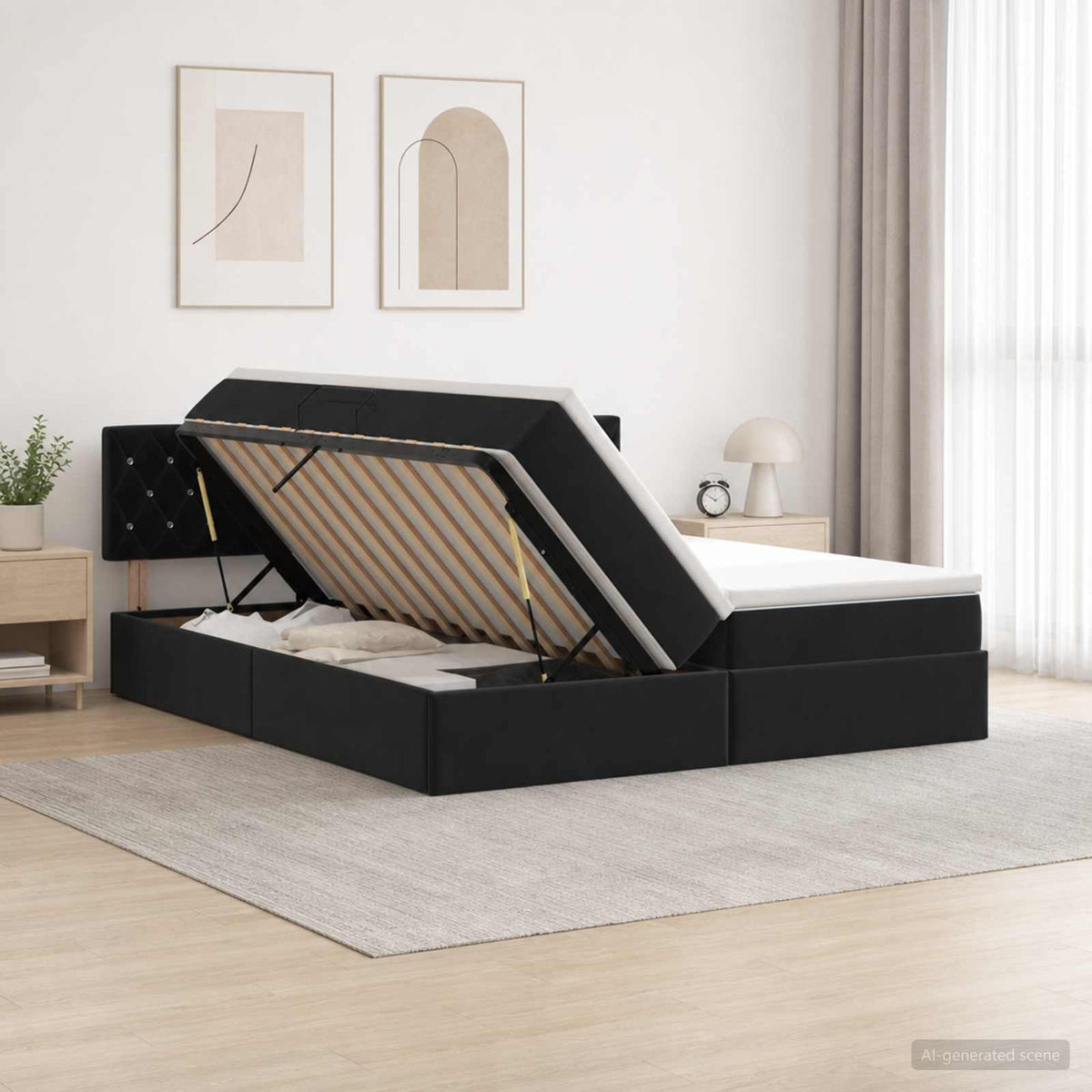 Letto con Contenitore con testiera 2 pz Nero | homemem39