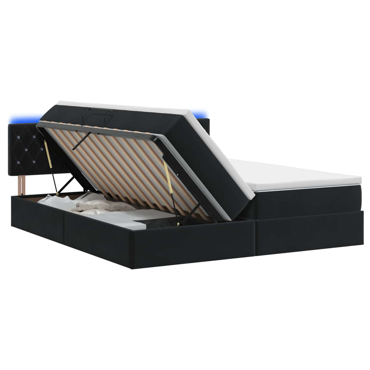 Letto con contenitore LED e materasso Nero 180 x 200 cm Velluto