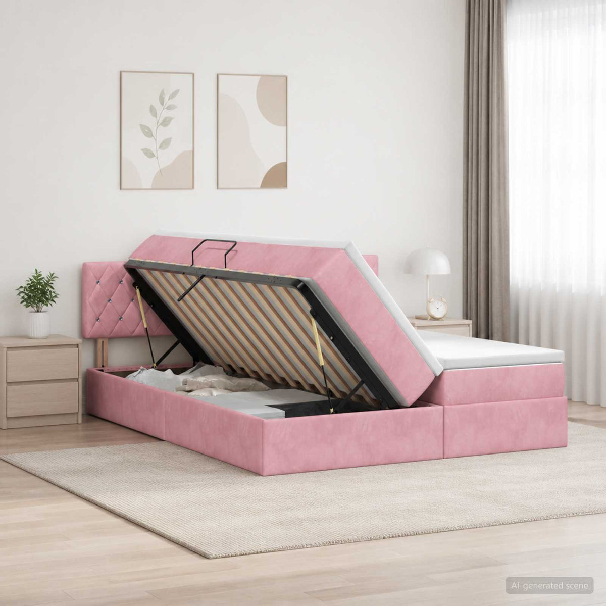 Letto con Contenitore con testiera 2 pz Rosa