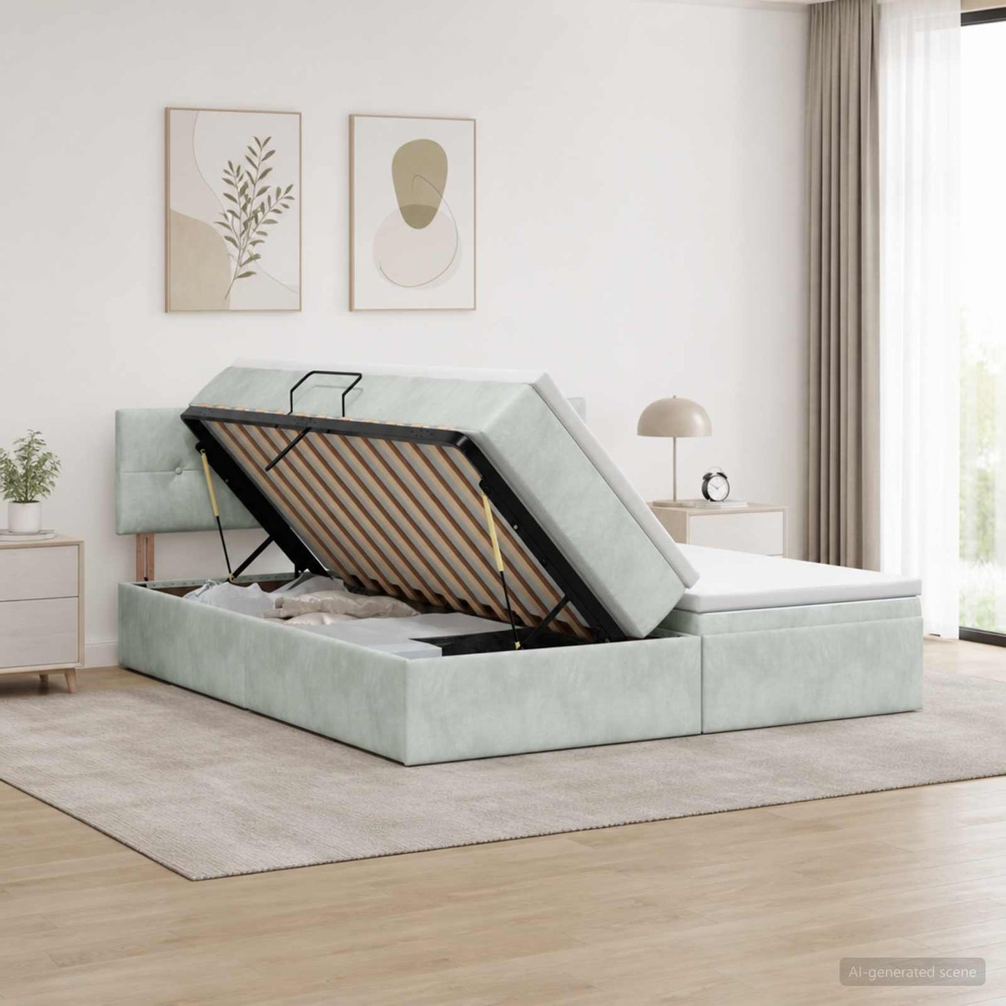 Letto con Contenitore con testiera 2 pz Grigio Chiaro