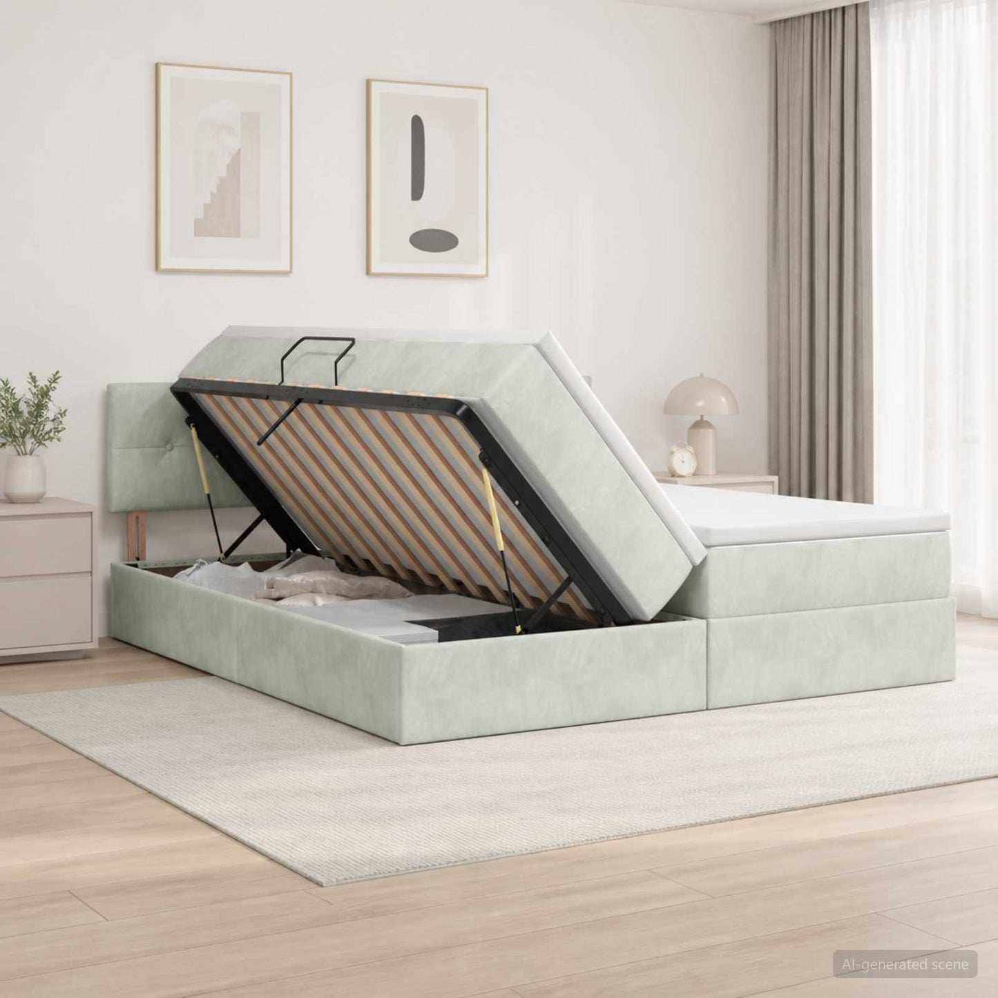 Letto con Contenitore con testiera 2 pz Grigio Chiaro