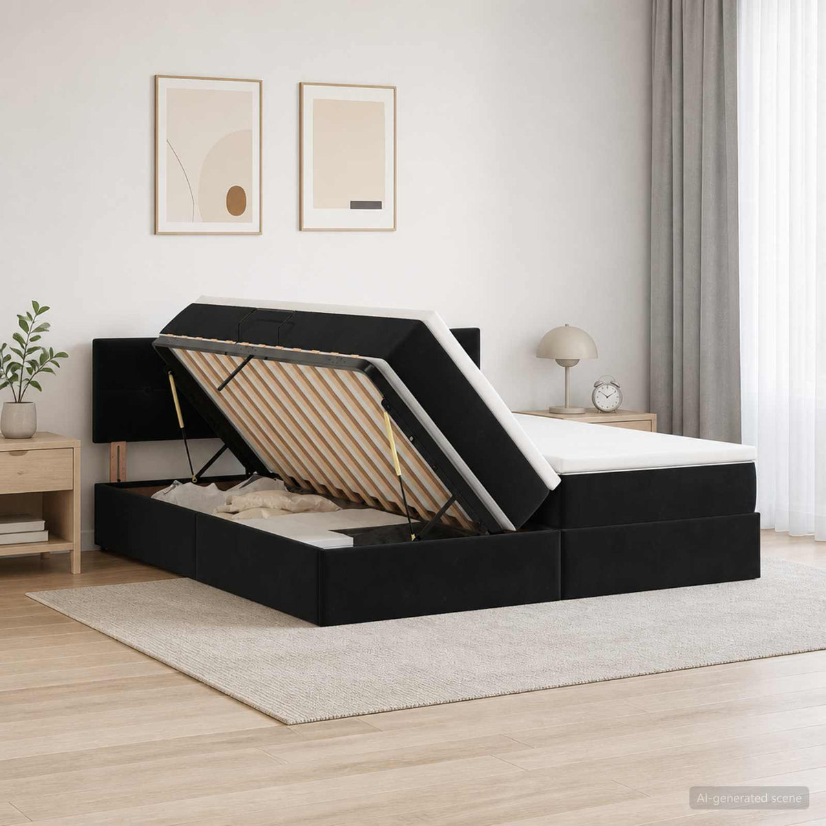 Letto con contenitore LED e materasso Nero 180 x 200 cm Velluto | homemem39