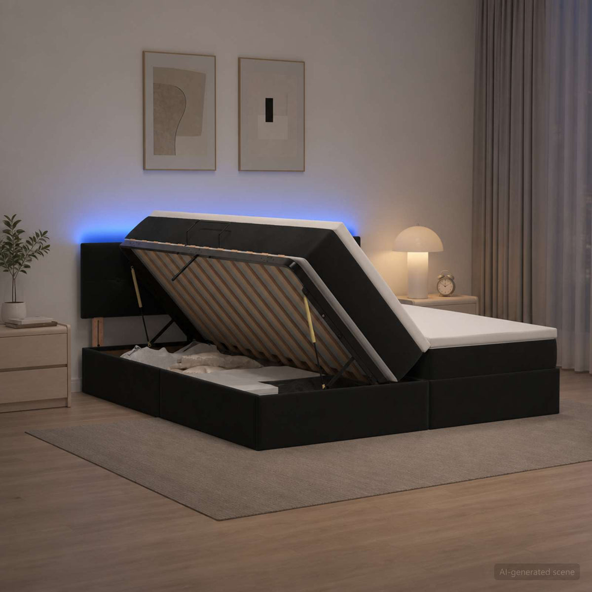 Letto con contenitore LED e materasso Nero 180 x 200 cm Velluto | homemem39