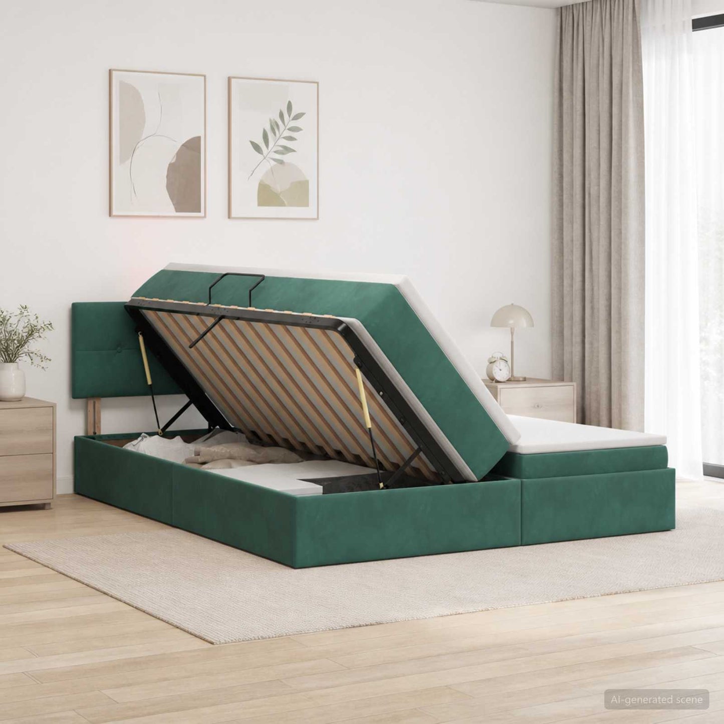 Letto con contenitore LED e materasso Verde Scuro 180 x 200 cm