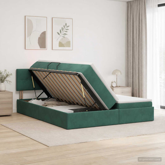 Letto con contenitore LED e materasso Verde Scuro 180 x 200 cm - homemem39