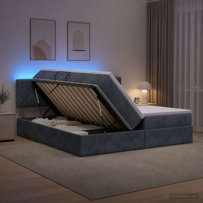 Letto con contenitore LED e materasso Grigio Scuro 200 x 200 cm