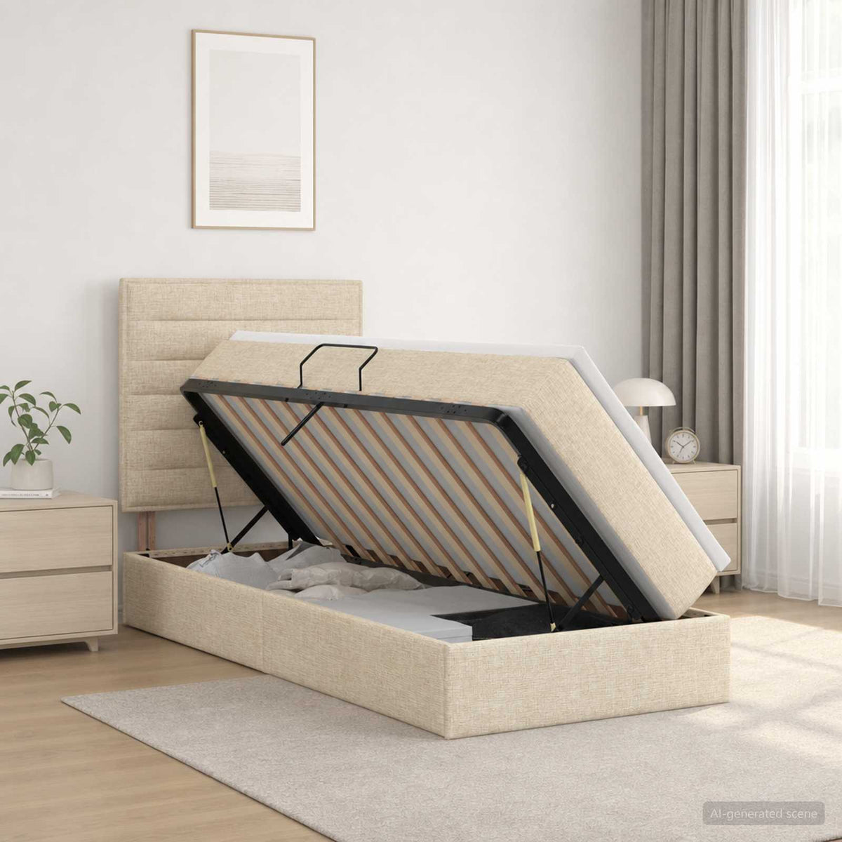 Letto con contenitore LED e materasso Crema 90 x 190 cm Tessuto | homemem39