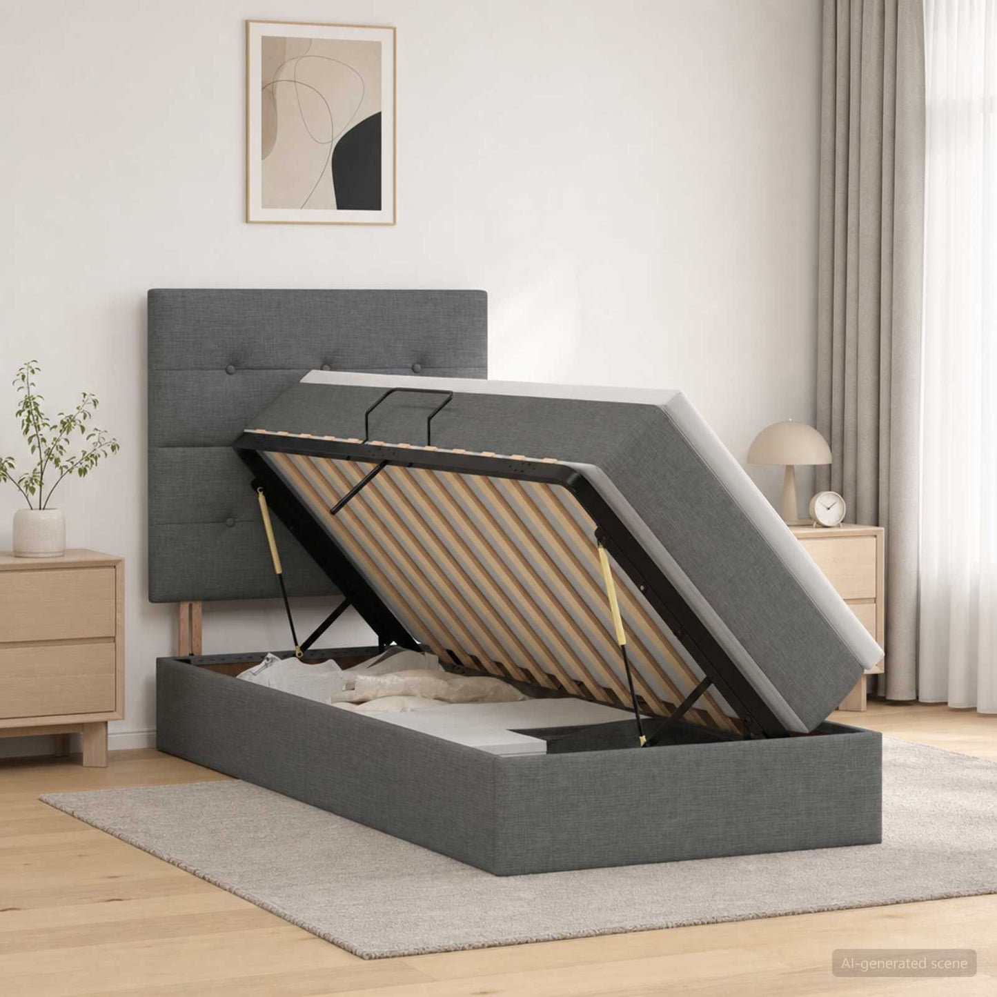 Letto con contenitore e materasso Grigio Scuro 90 x 200 cm | homemem39