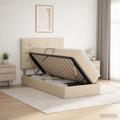 Letto con contenitore LED e materasso Crema 90 x 190 cm Tessuto