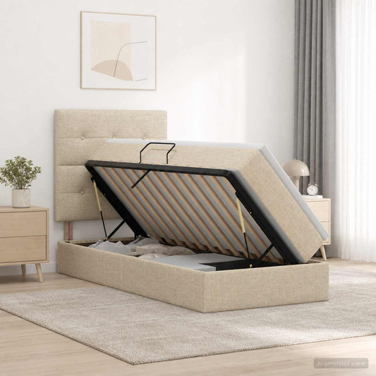 Letto con contenitore e materasso Crema 90 x 190 cm Tessuto