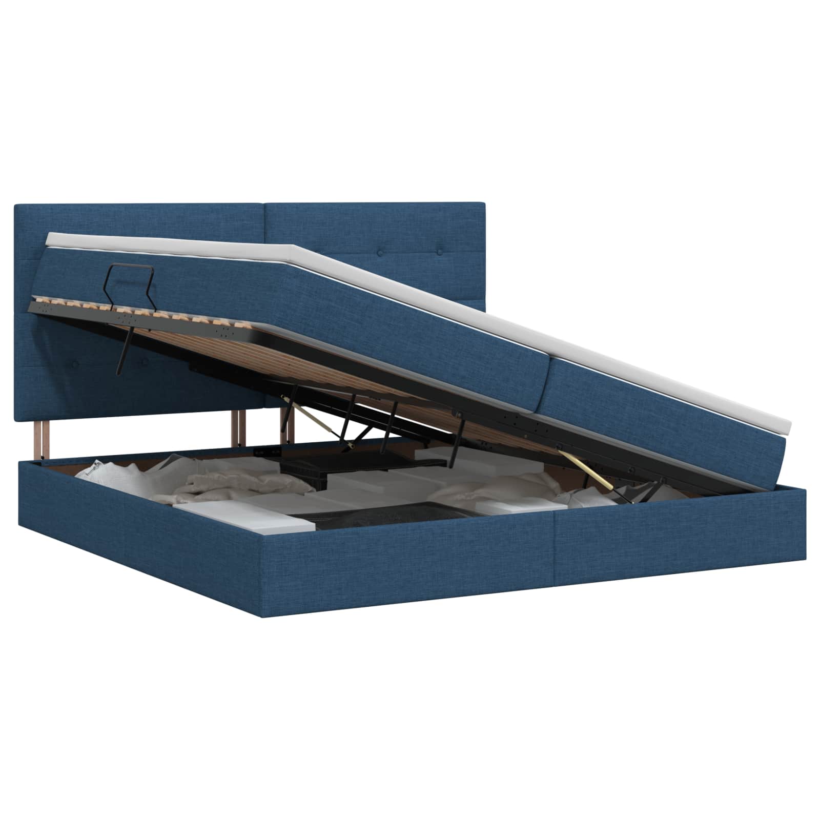 Letto con contenitore e materasso Blu 200 x 200 cm Tessuto | homemem39