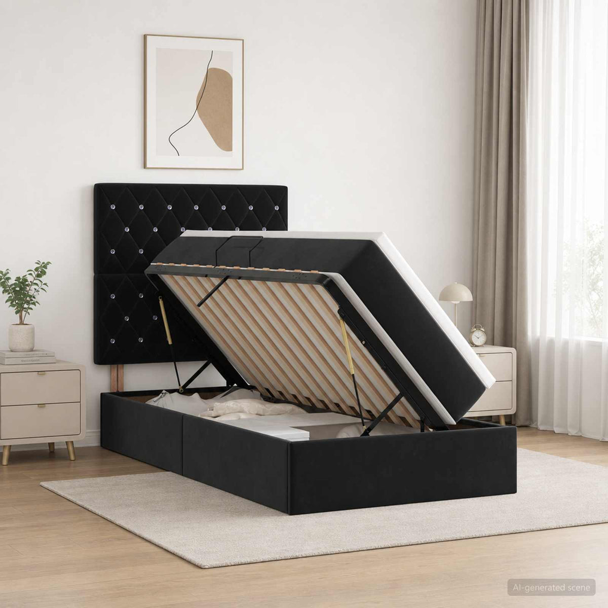 Letto con contenitore LED e materasso Nero 90 x 200 cm Velluto