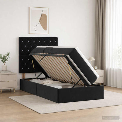 Letto con contenitore e materasso Nero 90 x 200 cm Velluto | homemem39