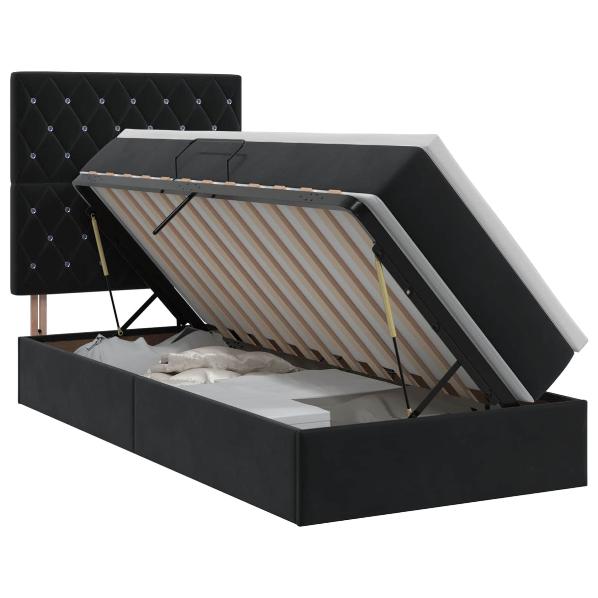Letto con contenitore e materasso Nero 90 x 200 cm Velluto | homemem39